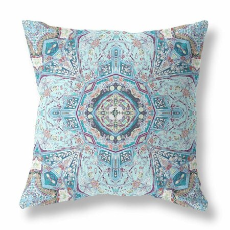 HOMEROOTS 16 in. Boho Flower Indoor Outdoor Zippered Throw Pillow, Light Blue 417415